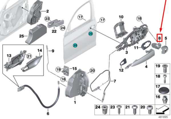 51217310728 - BMW 2 F22, F87 Front Right Door Lock Cylinder 51217310728 7310728 ORIGINAL
