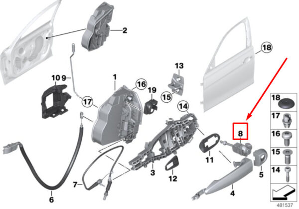 51217310734 - BMW F30,F80 Front Right Door Lock Cylinder W/Key 7310734 51217310734 ORIGINAL