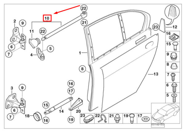 51227001005 - BMW 7 E65, E66, E67 Rear Left Door Limiter 7001005 51227001005 ORIGINAL