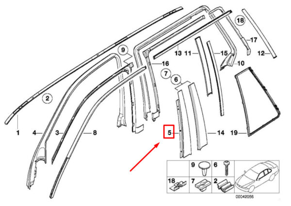 51327890087 - NEW BMW 5 E39 FRONT LEFT B-PILLAR WINDOW TRIM 51327890087 7890087 ORIGINAL