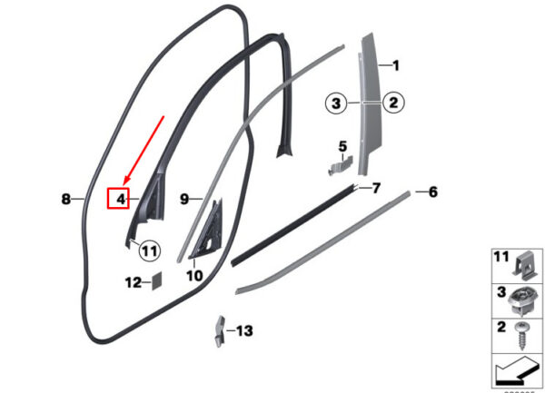 51337205583 - NEW BMW X3 F25 FRONT LEFT DOOR WINDOW FRAME COVER 51337205583 7205583 ORIGINAL