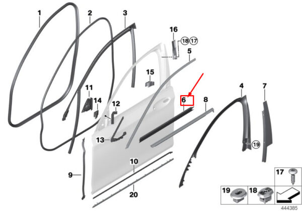 51337336011 - BMW 7 G11 Inner Front Left Window Channel Cover 51337336011 ORIGINAL