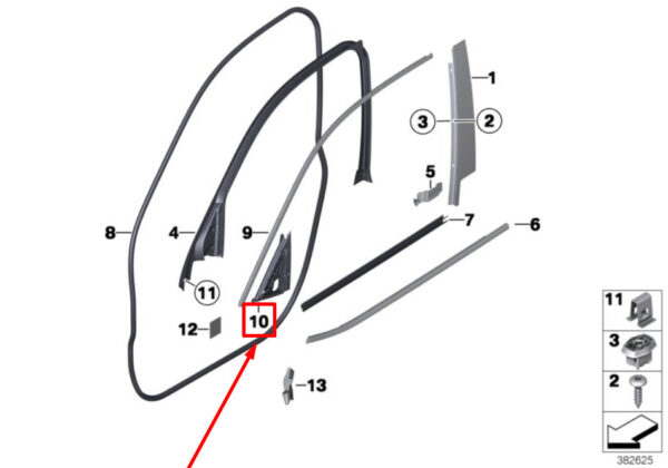 51337362502 - BMW F25 Front Right Outer Mirror Triangle Seal 51337362502 7362502 ORIGINAL