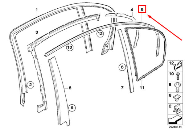 51357897672 - BMW E60 Rear Right Top Window Frame Finisher 7897672 51357897672 ORIGINAL