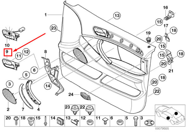 51417122197 - BMW X5 E53 Front Left Interior Opening Handle 7122197 51417122197 ORIGINAL