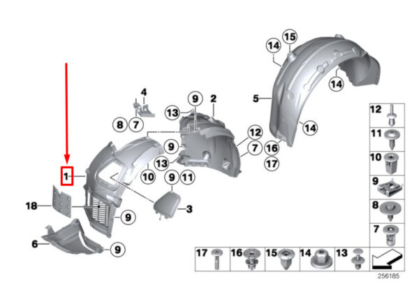 51717224484 - BMW 6 Coupe F13 Front Right Inner Fender Lining 51717224484 7224484 ORIGINAL