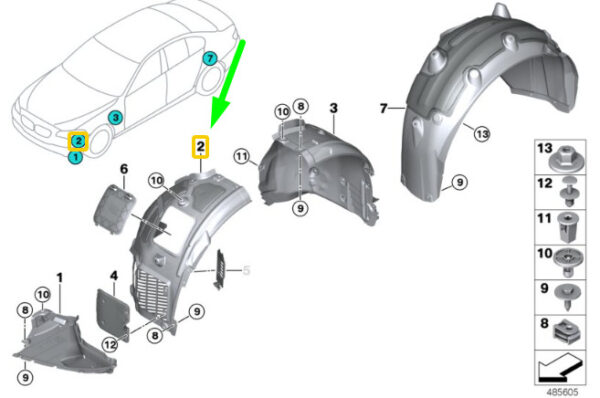 51717374735 - NEW BMW 8 G14 FRONT LEFT WHEEL HOUSING COVER FRONT PART 51717374735 ORIGINAL