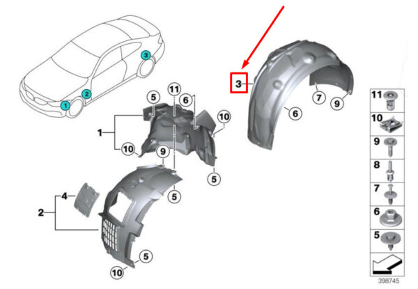 51718054275 - NEW BMW 4 CABRIO F33, F83 REAR LEFT INNER FENDER 51718054275 8054275 ORIGINAL