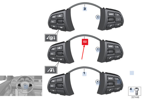 61319273655 - BMW X5 F15 Steering Wheel Multifunction Switches 61319273655 9273655 ORIGINAL
