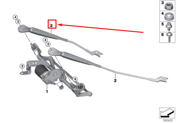61617335965 - BMW 2 Gran Tourer F46 Front Right Wiper Arm 7335965 61617335965 ORIGINAL