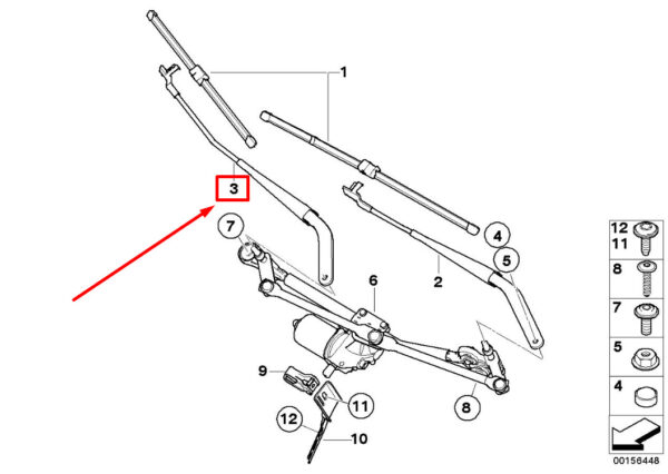 61619449963 - BMW X6 E71, E72 Front Right Wiper Arm 61619449963 9449963 ORIGINAL