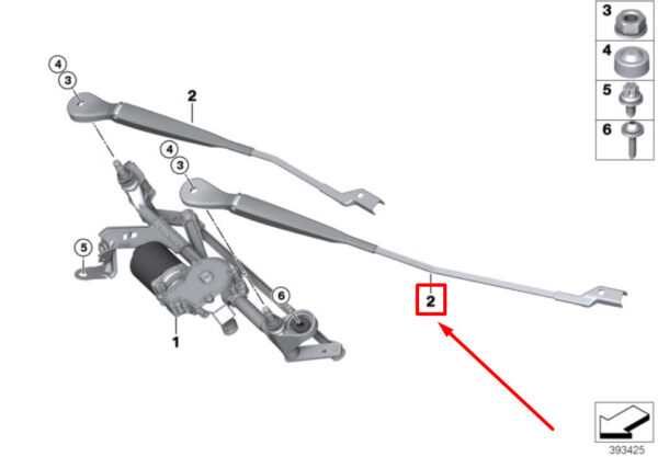 61619464506 - BMW 2 Active Tourer F45 Front Right Wiper Arm 61619464506 9464506 ORIGINAL