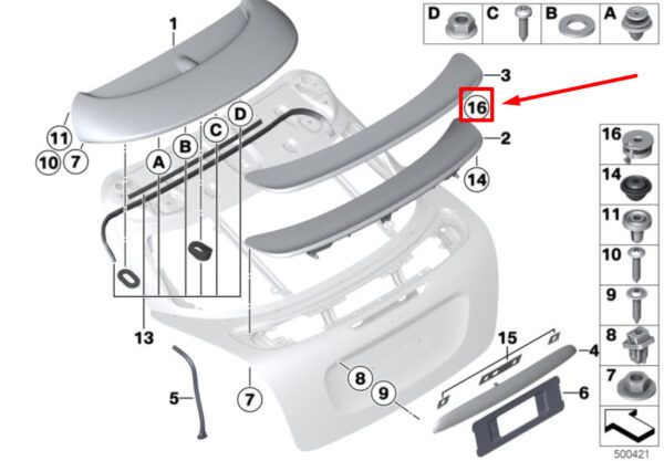 63127054471 - NEW BMW Z4 COUPE E86 TRUNK LID SPACER HOLDER 7054471 63127054471 ORIGINAL