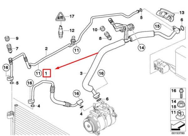 64536920356 - BMW 5 Touring E61 A/C Hose 64536920356 6920356 ORIGINAL