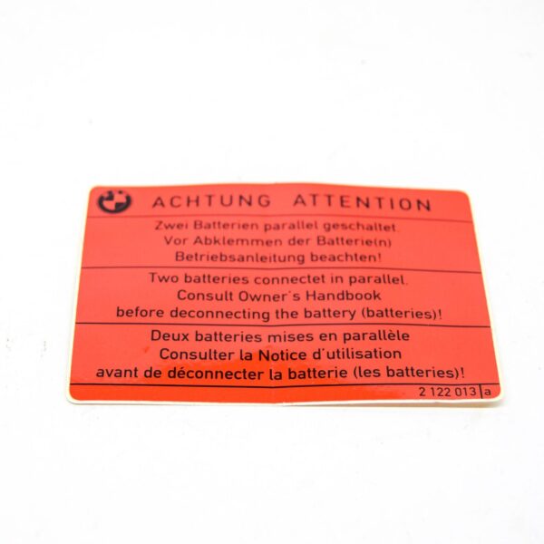 71212122013 - NEW BMW 8 E31 WARNING BATTERY STICKER LABEL 71212122013 2122013 ORIGINAL