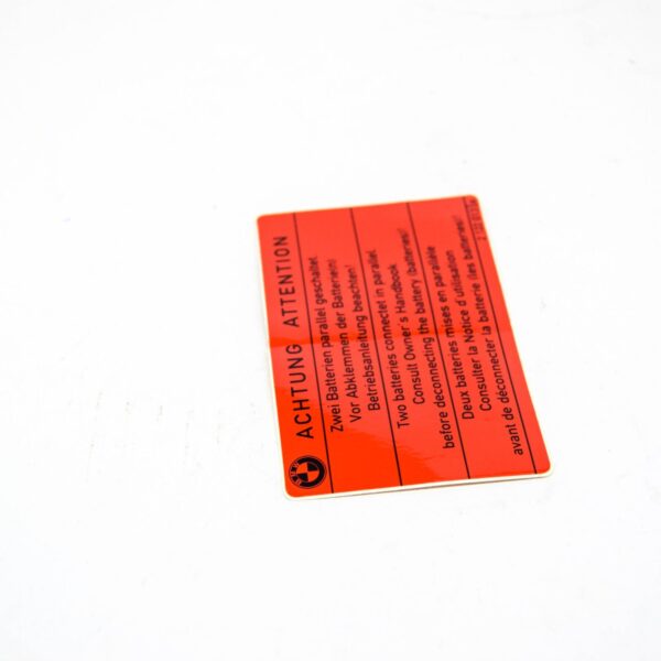 71212122013 - NEW BMW 8 E31 WARNING BATTERY STICKER LABEL 71212122013 2122013 ORIGINAL
