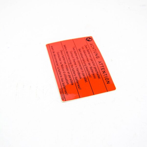 71212122013 - NEW BMW 8 E31 WARNING BATTERY STICKER LABEL 71212122013 2122013 ORIGINAL
