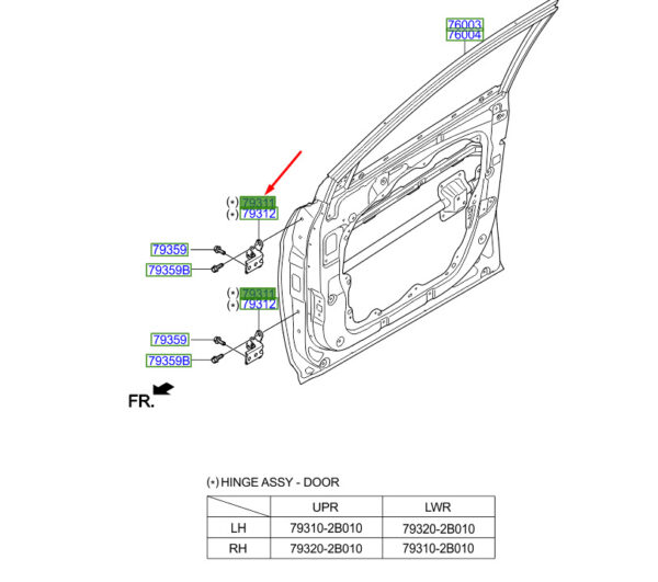 793102B010 - HYUNDAI SANTA FÉ MK3 DM Front Left Door Hinge 793102B010 ORIGINAL