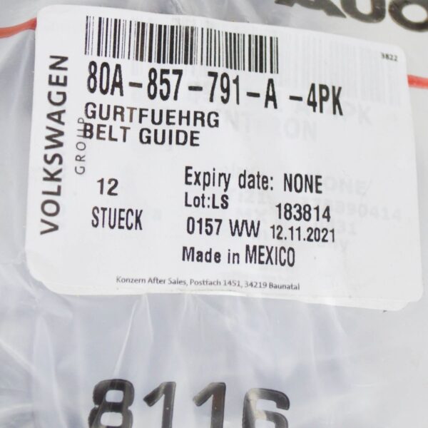 80A857791A4PK - NEW AUDI Q5 FY REAR LEFT SEAT BELT GUIDE 80A857791A 4PK 80A857791A4PK