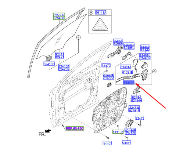 813712W000 - HYUNDAI SANTA FÉ MK3 DM Door Inside Handle Cable 813712W000 ORIGINAL