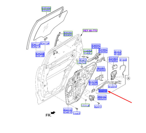 814712W000 - HYUNDAI SANTA FÉ MK3 DM Rear Door Inner Handle Cable 814712W000 ORIGINAL