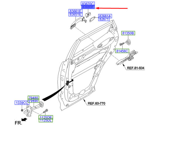 836622W000 - HYUNDAI SANTA FÉ MK3 Rear Right Outer Door Handle Cover 836622W000 ORIGINAL