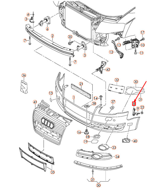 8E0807277 - AUDI A4 B7 Front Bumper Left Securing Strip 8E0807277 ORIGINAL