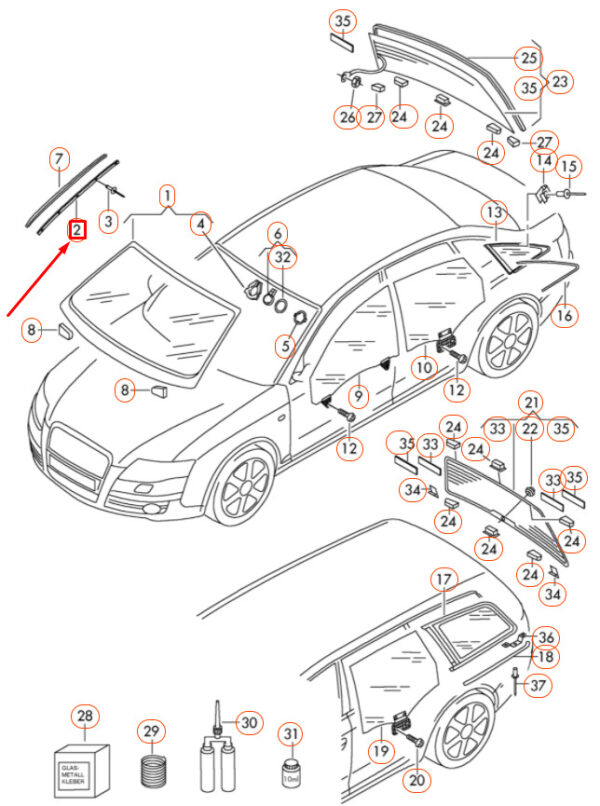 8E0845453C - AUDI A4 B7 Front Left Windshield Molding Clamp Strip 8E0845453C ORIGINAL