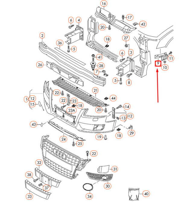 8K0807284 - NEW AUDI A4 B8 FRONT BUMPER RIGHT GUIDE SECTION 8K0807284 ORIGINAL