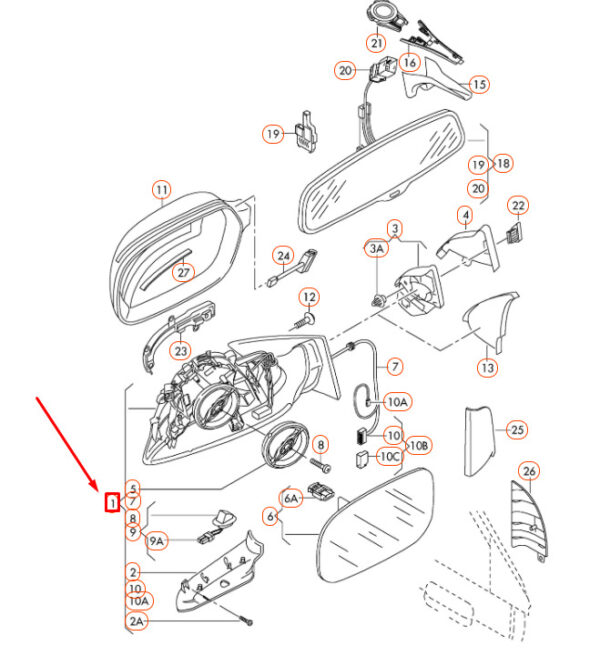 8K1857410AK01C - NEW AUDI A4 B8 FRONT RIGHT DOOR MIRROR ASSEMBLY LHD 8K1857410AK01C ORIGINAL