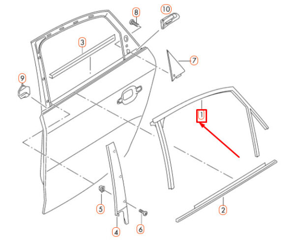 8K5839439G - NEW AUDI A4 B8 REAR LEFT DOOR WINDOW GUIDE CHANNEL 8K5839439G