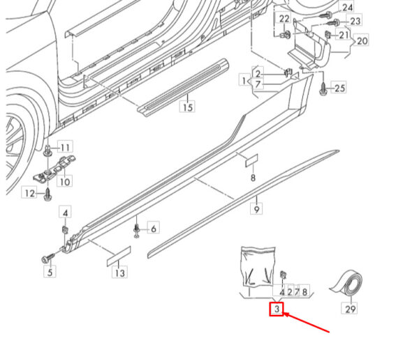 8S0898909A - NEW AUDI TT MK3 SIDE MEMBER ADHESIVE TAPE WITH FIXING PARTS 8S0898909A