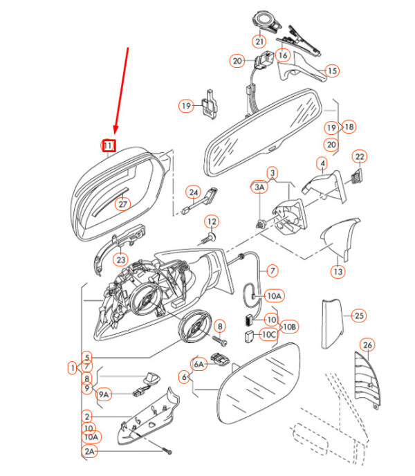 8T0857527A3Q7 - NEW AUDI A3 8P FRONT LEFT DOOR MIRROR COVER CAP 8T0857527A3Q7 ORIGINAL