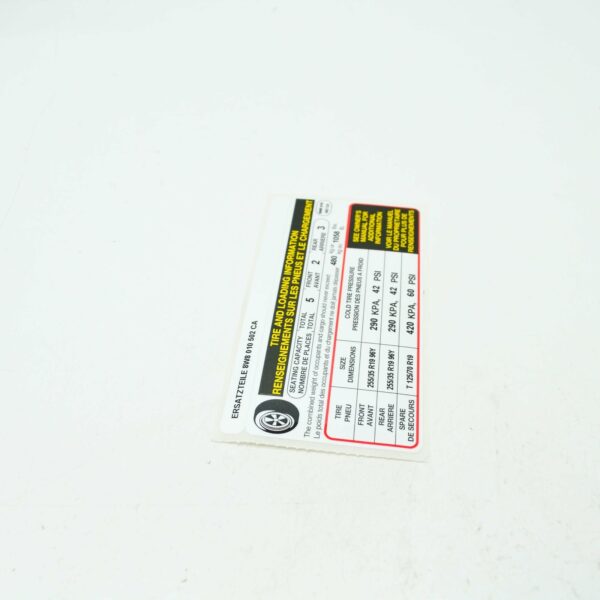8W8010502CA - NEW AUDI A5 CABRIO 8W6 TYRE PRESSURE DATA PLATE 8W8010502CA ORIGINAL