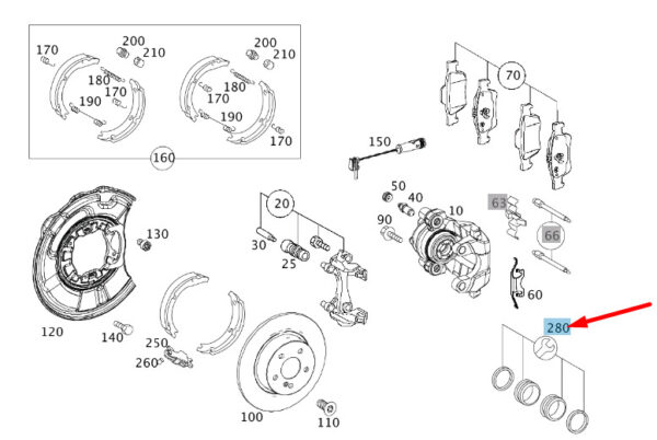 A0004219986 - MERCEDES-BENZ E W211 Rear Disc Brake Caliper Repair Kit A0004219986 ORIGINAL
