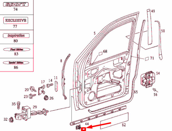A0029884181 - NEW MB ML W163 FRONT DOOR PROTECTIVE STRIP SNAP FASTENER A0029884181 ORIGINAL
