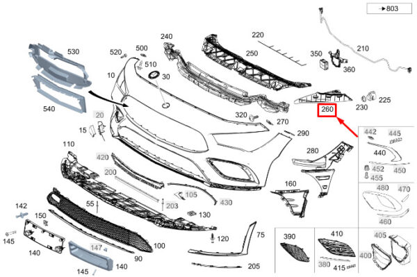 A1188852303 - MERCEDES-BENZ CLA C118 Front Left Upper Bumper Carrier A1188852303 ORIGINAL