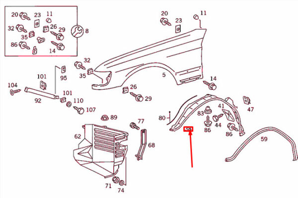 A1268841335 - NEW MB S W126 FRONT LEFT FENDER PARTITION PANEL A1268841335 ORIGINAL