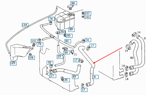 A1405000875 - NEW MB S-CLASS W140 RADIATOR UPPER HOSE A1405000875 4.2 PETROL ORIGINAL