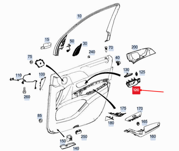 A1677601700 - MERCEDES-BENZ GLE W167 Left Inner Opening Handle A1677601700 ORIGINAL