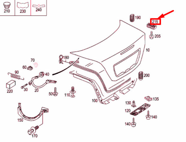 A2037500097 - NEW MERCEDES-BENZ C W203 TRUNK LID TOP SIDE BUFFER A2037500097 ORIGINAL