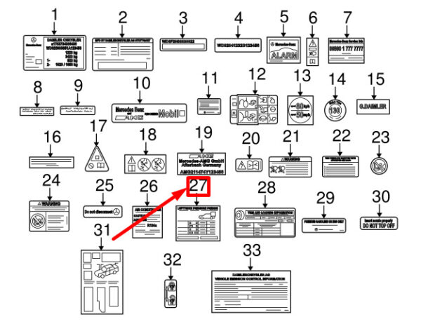 A2045846607 - MERCEDES-BENZ C W204 Tire Pressure Label A2045846607 ORIGINAL