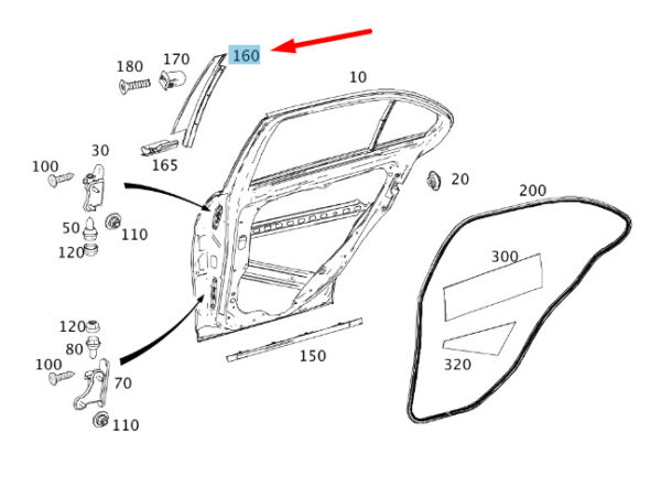 A2046900487 - MERCEDES-BENZ C W204 Rear Right Door B-Pillar Trim A2046900487 ORIGINAL