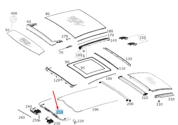 A2057809700 - NEW MERCEDES-BENZ C W205 PANORAMIC ROOF FRONT GUIDE TUBE A2057809700 ORIGINAL