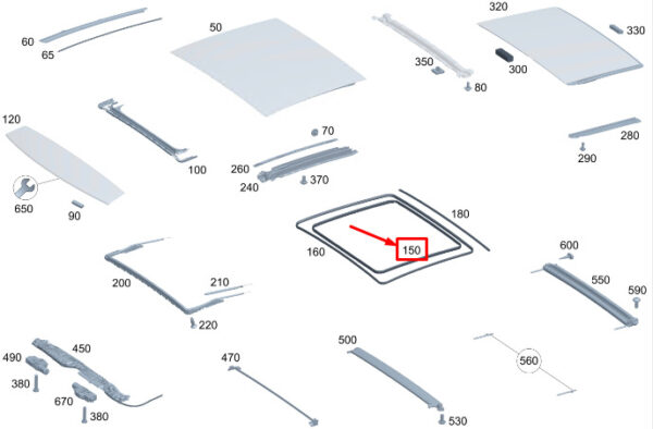 A2067820900 - MERCEDES-BENZ C W206 Inner Center Sliding Sunroof Seal A2067820900 ORIGINAL