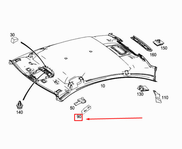 A2076950997 - MERCEDES-BENZ E Coupe C207 Central Left Roof Pad A2076950997 ORIGINAL