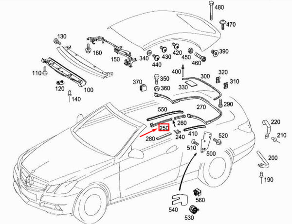 A2077700498 - MERCEDES-BENZ E A207 Front Right Convertible Top Seal A2077700498 ORIGINAL