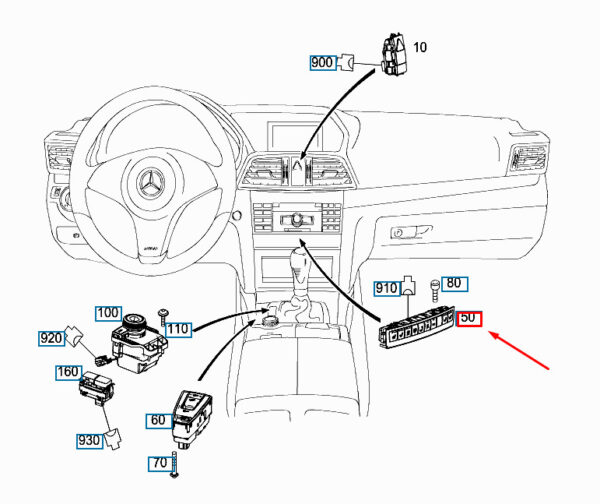 A2079059103 - MERCEDES-BENZ E A207 Upper Control Panel Switch Block A2079059103 ORIGINAL