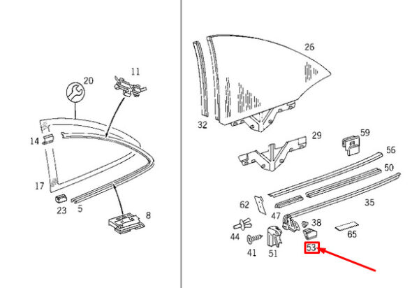 A2086731098 - MERCEDES-BENZ CLK C208 Rear Right Side Window Seal A2086731098 ORIGINAL