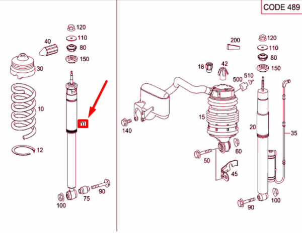 A2113260200 - NEW MERCEDES-BENZ E W211 REAR SHOCK ABSORBER A2113260200 ORIGINAL